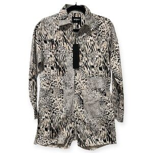 The People VS Animal Print Zip Front Long Sleeve Raw Hem Romper